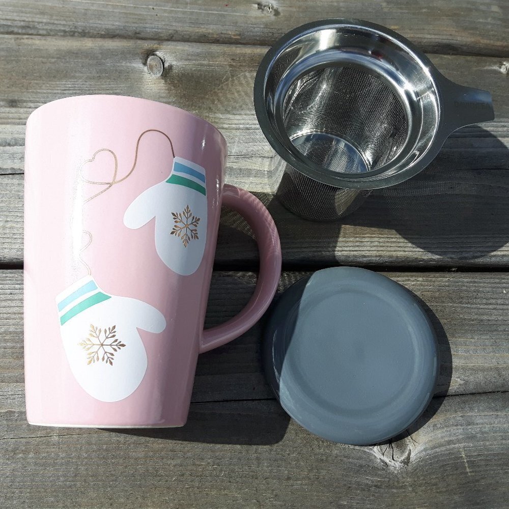 Davids Tea Perfect Mug Pink Mittens Mug & Lid